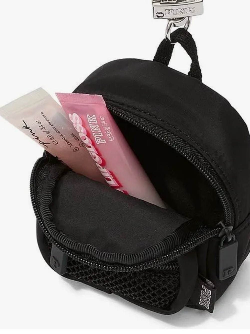 PINK Victoria's Secret Black  Mini Backpack Keychain Charm